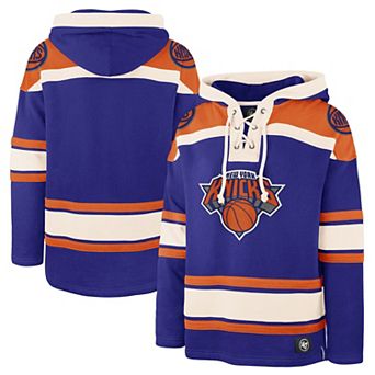 Men's '47 Royal New York Knicks Superior Lacer Pullover Hoodie