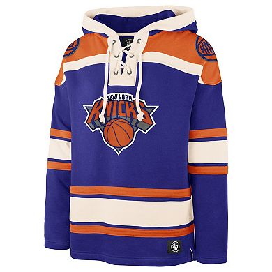 Men's '47 Royal New York Knicks Superior Lacer Pullover Hoodie