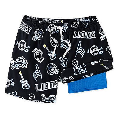 "Men's Chubbies Black Detroit Lions The Neon 5.5"" Classic Lined Swim Trunks"