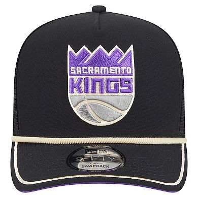 Men's New Era Black Sacramento Kings Vintage Team Rope A-Frame 9FIFTY Snapback Hat