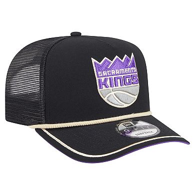 Men's New Era Black Sacramento Kings Vintage Team Rope A-Frame 9FIFTY Snapback Hat