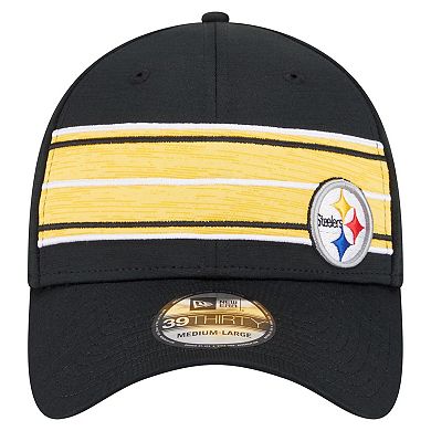 Men's New Era Black Pittsburgh Steelers Stripes 39THIRTY Flex Hat