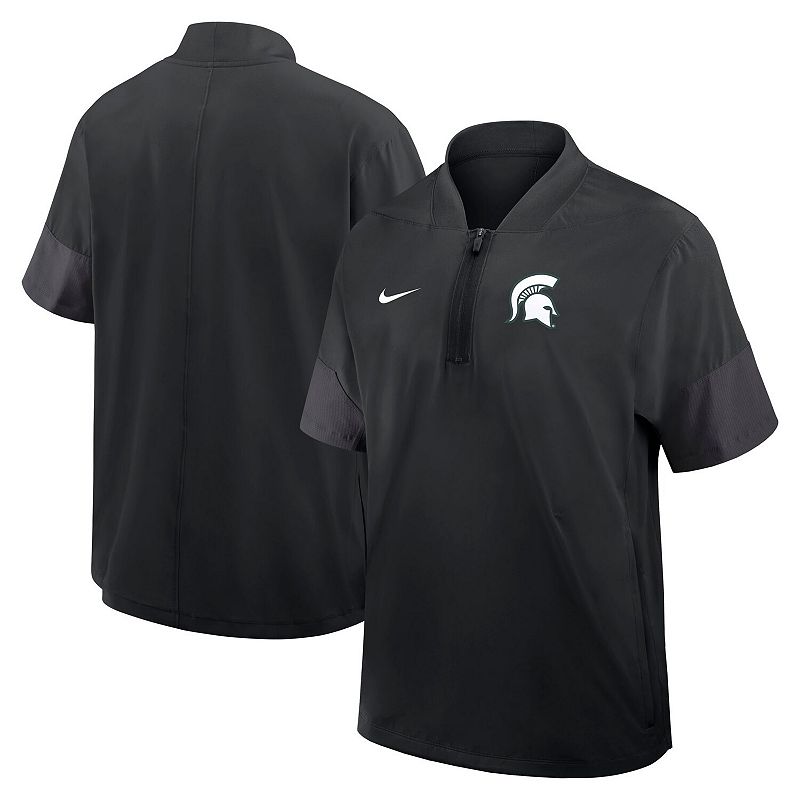Men’s Nike Black Michigan State Spartans 2025 Sideline Short Sleeve Quarter-Zip Coach Jacket,