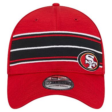 Men's New Era Scarlet San Francisco 49ers Stripes 39THIRTY Flex Hat