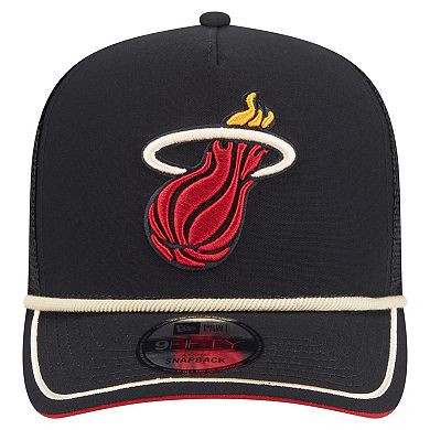 Men's New Era Black Miami Heat Vintage Team Rope A-Frame 9FIFTY Snapback Hat
