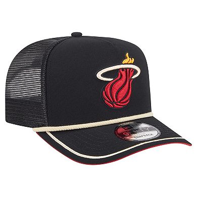 Men's New Era Black Miami Heat Vintage Team Rope A-Frame 9FIFTY Snapback Hat