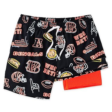 "Men's Chubbies Black Cincinnati Bengals The Neon 5.5"" Classic Lined Swim Trunks"