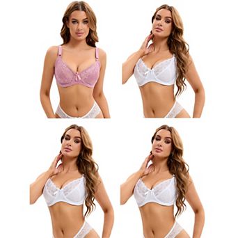 4 Packs Women's Bra Sets Lace Push-up Underwire Support Full Coverage Bras Sets