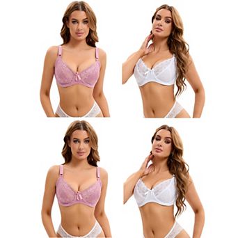 4 Packs Women's Bra Sets Lace Push-up Underwire Support Full Coverage Bras Sets