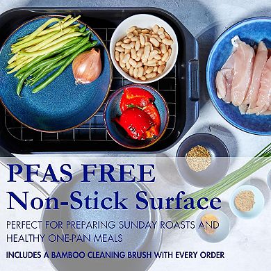 Blu. Cookware Roasting Pan with Lid and Roasting Rack, Non-Toxic, Non-Stick Ceramic