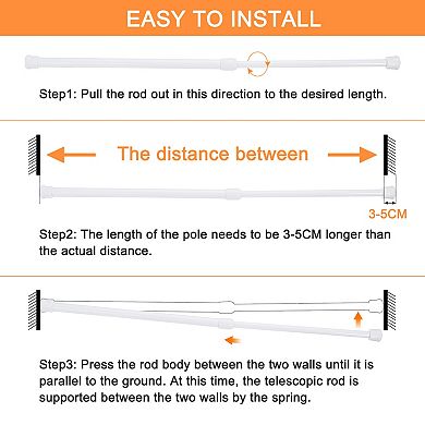 Tension Curtain Rod, Adjustable 39"-75", 0.51" Dia White Spring No Drilling Expandable Tension Rod