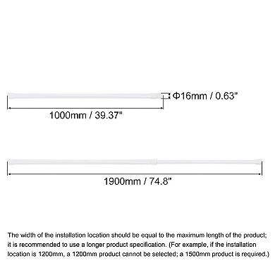 Tension Curtain Rod, Adjustable 39"-75", 0.51" Dia White Spring No Drilling Expandable Tension Rod