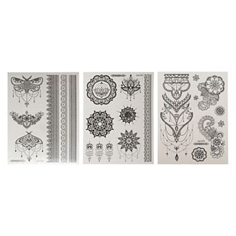 Exquisite Fake Tattoos Butterfly Pattern Temporary Tattoo for Adult Black 3 pc