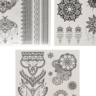 Exquisite Fake Tattoos Butterfly Pattern Temporary Tattoo for Adult Black 3 Pcs