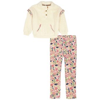 Girls 4-6x Kids Headquarters Ruffle Trim Sherpa Pullover & Floral Stretch Leggings Set