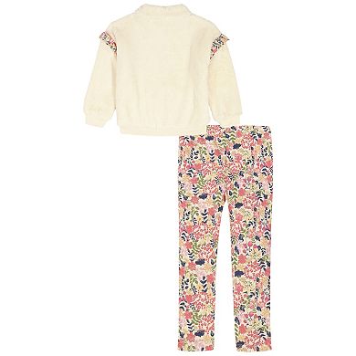 Girls 4-6x Kids Headquarters Ruffle Trim Sherpa Pullover & Floral Stretch Leggings Set