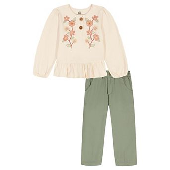 Girls 4-6x Kids Headquarters Crinkle Knit Blouse & Twill Barrel Pants Set