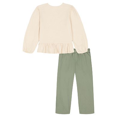Girls 4-6x Kids Headquarters Crinkle Knit Blouse & Twill Barrel Pants Set
