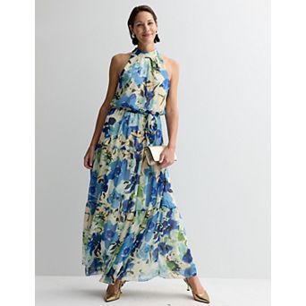 Women's Donna Ricco Sleeveless Printed Chiffon Halter Maxi Dress