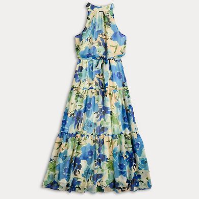 Women's Donna Ricco Sleeveless Printed Chiffon Halter Maxi Dress