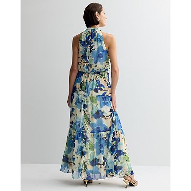 Women's Donna Ricco Sleeveless Printed Chiffon Halter Maxi Dress