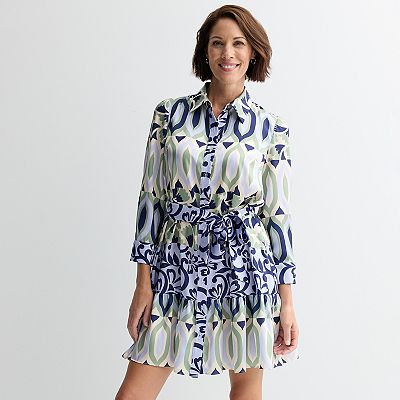 shirt dress with ruffle bottom Sail to Sable Blue & White Stripe Ruffle Hem Shirt Dress BLUE/WHITE / S / JM26002
