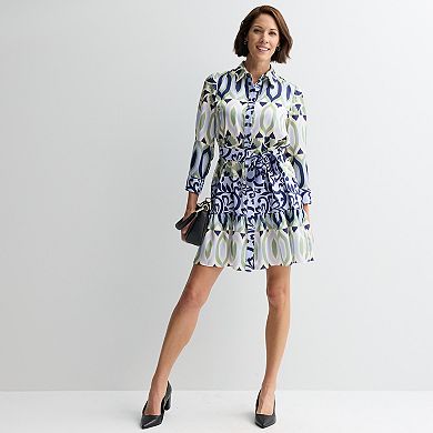 Women's Donna Ricco Collared Shirt Dress With Bottom Ruffle
