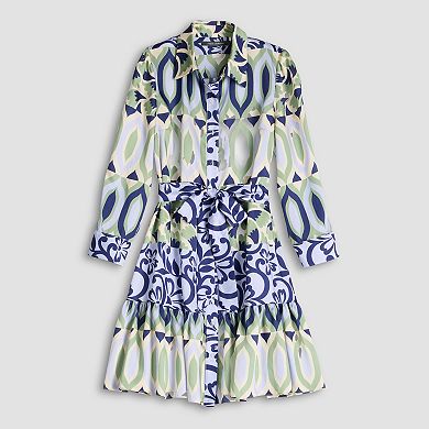 Women's Donna Ricco Collared Shirt Dress With Bottom Ruffle