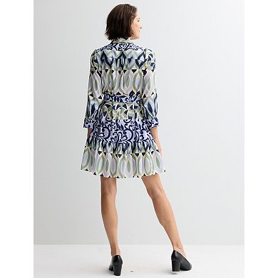 Women's Donna Ricco Collared Shirt Dress With Bottom Ruffle