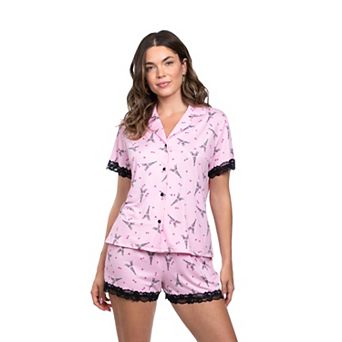 Women's Lilac+London Print 2 pc Pajama Top & Pajama Shorts Set