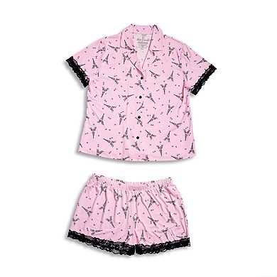 Plus Size Lilac+London Print 2-pc. Pajama Top & Pajama Shorts Set