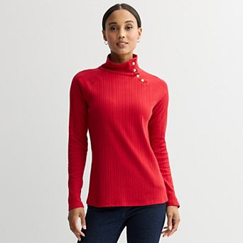 Women's Croft & Barrow® Raglan Button Mock Neck Top