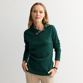 Women's Croft & Barrow® Raglan Button Mock Neck Top