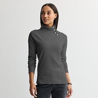 Women's Croft & Barrow® Raglan Button Mock Neck Top