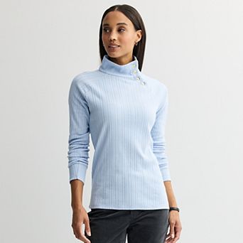 Women's Croft & Barrow® Raglan Button Mock Neck Top