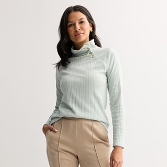 Women's Croft & Barrow® Raglan Button Mock Neck Top