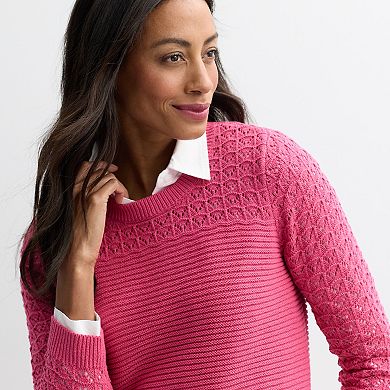 Women's Croft & Barrow® Pointelle Yoke Textured Pullover Sweater