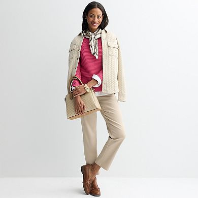 Petite Croft & Barrow® Pointelle Yoke Textured Pullover Sweater