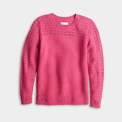Petite Croft & Barrow® Pointelle Yoke Textured Pullover Sweater