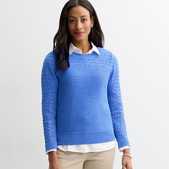 Petite Croft & Barrow® Pointelle Yoke Textured Pullover Sweater