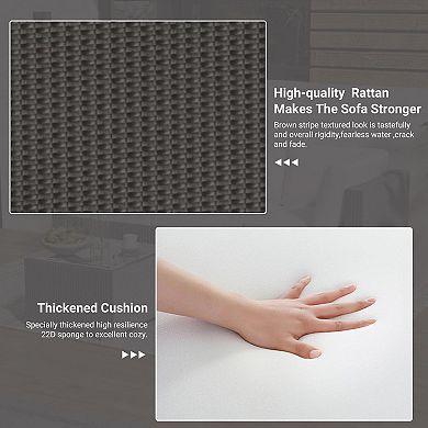 5 Pieces Outdoor Patio Rattan Sofa Set, PE Wicker Sectional with Thick Cushions, Glass Tabletop