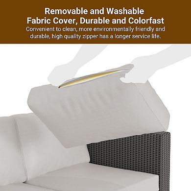 5 Pieces Outdoor Patio Rattan Sofa Set, PE Wicker Sectional with Thick Cushions, Glass Tabletop