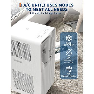 10,000 BTU Drainage-Free Portable AC, 3-in-1 for Bedroom 160-215 Sq.Ft with Remote & Window Kit