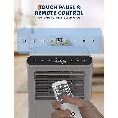 8,000 BTU Portable AC with Remote, 3-in-1 Cooling, Dehumidifier, Fan for 350 Sq.Ft, Grey