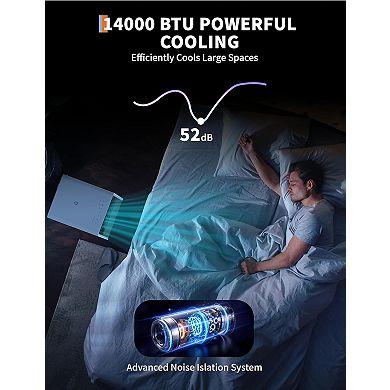 14,000 BTU Portable AC with Remote, 3-in-1 Drainage-Free Unit, Dehumidifier & Fan, Black