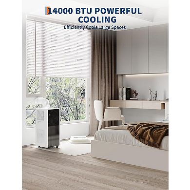 14,000 BTU Portable AC with Remote, 3-in-1 Drainage-Free Unit, Dehumidifier & Fan, Black