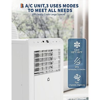 10,000 BTU Portable AC, Dehumidifier & Fan, Cools Up to 450 Sq.Ft with Remote & Sleep Mode