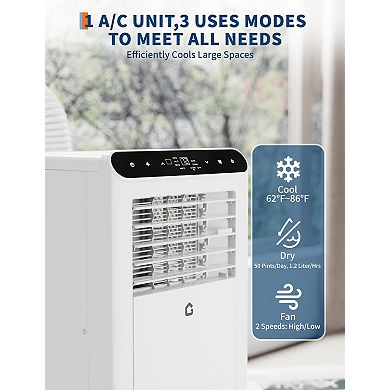 8,000 BTU Portable AC, Quiet Cooling Unit with Dehumidifier & Fan, 24H Timer, for 350 Sq.Ft Rooms