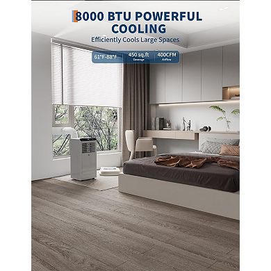10,000 BTU Portable AC, 3-in-1 Cooling, Dehumidifier & Fan for 450 Sq.Ft, Smart Sleep Mode
