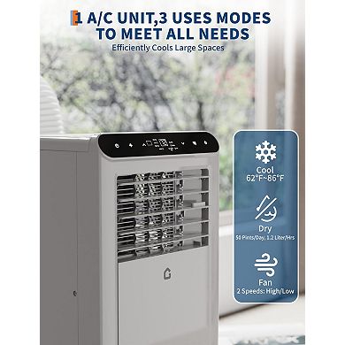 10,000 BTU Portable AC, 3-in-1 Cooling, Dehumidifier & Fan for 450 Sq.Ft, Smart Sleep Mode